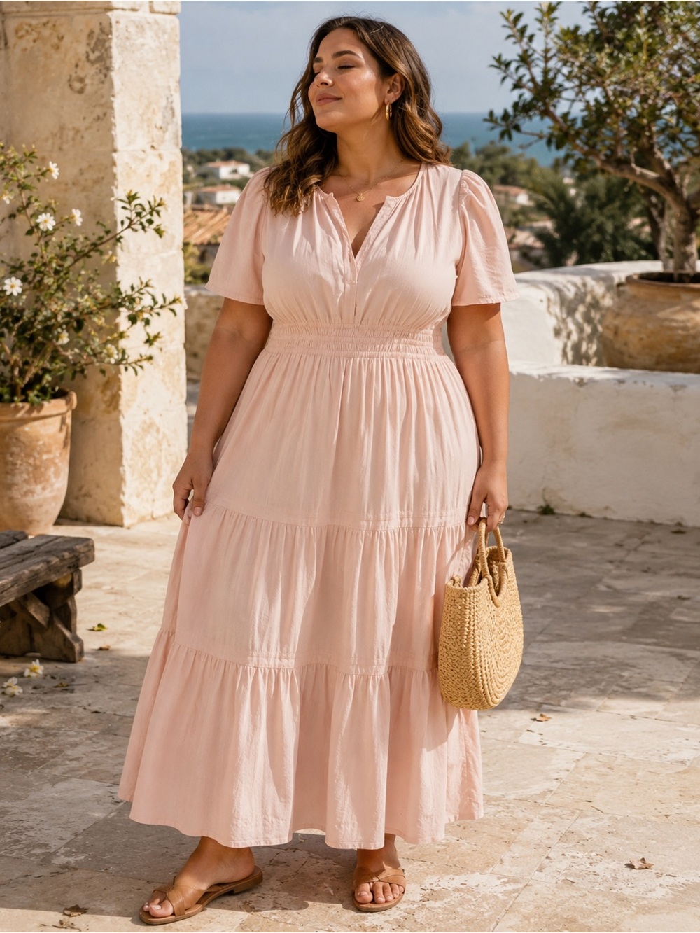 Anthropologie The Somerset Pink Cotton Modal Maxi Dress Large Cottagecore Boho